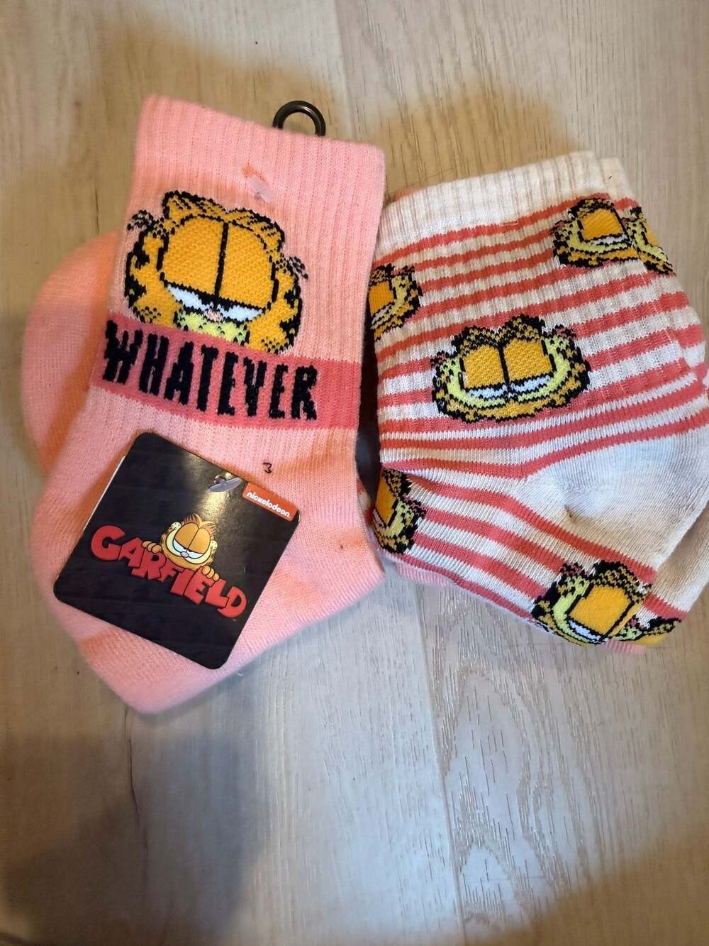2 pair of Garfield Whatever & Striped Ladies Ankle Socks 2-Pack Size 9-11